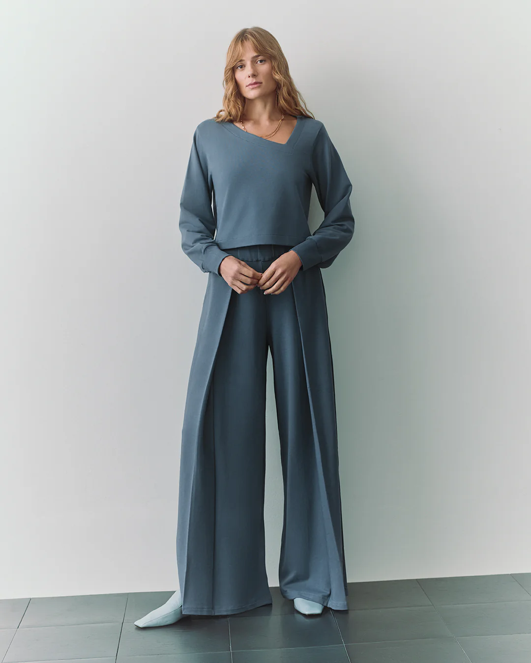 French Terry Asymmetrical Neckline Top - Image 3