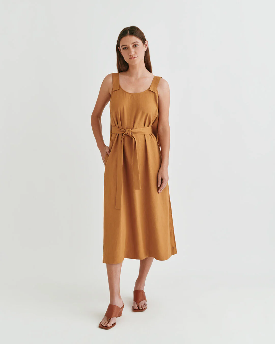 Linen Gathered Back Dress - Image 8