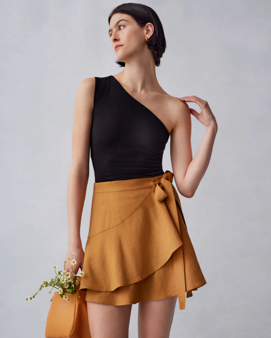Linen Wrap Mini Skirt - Image 11