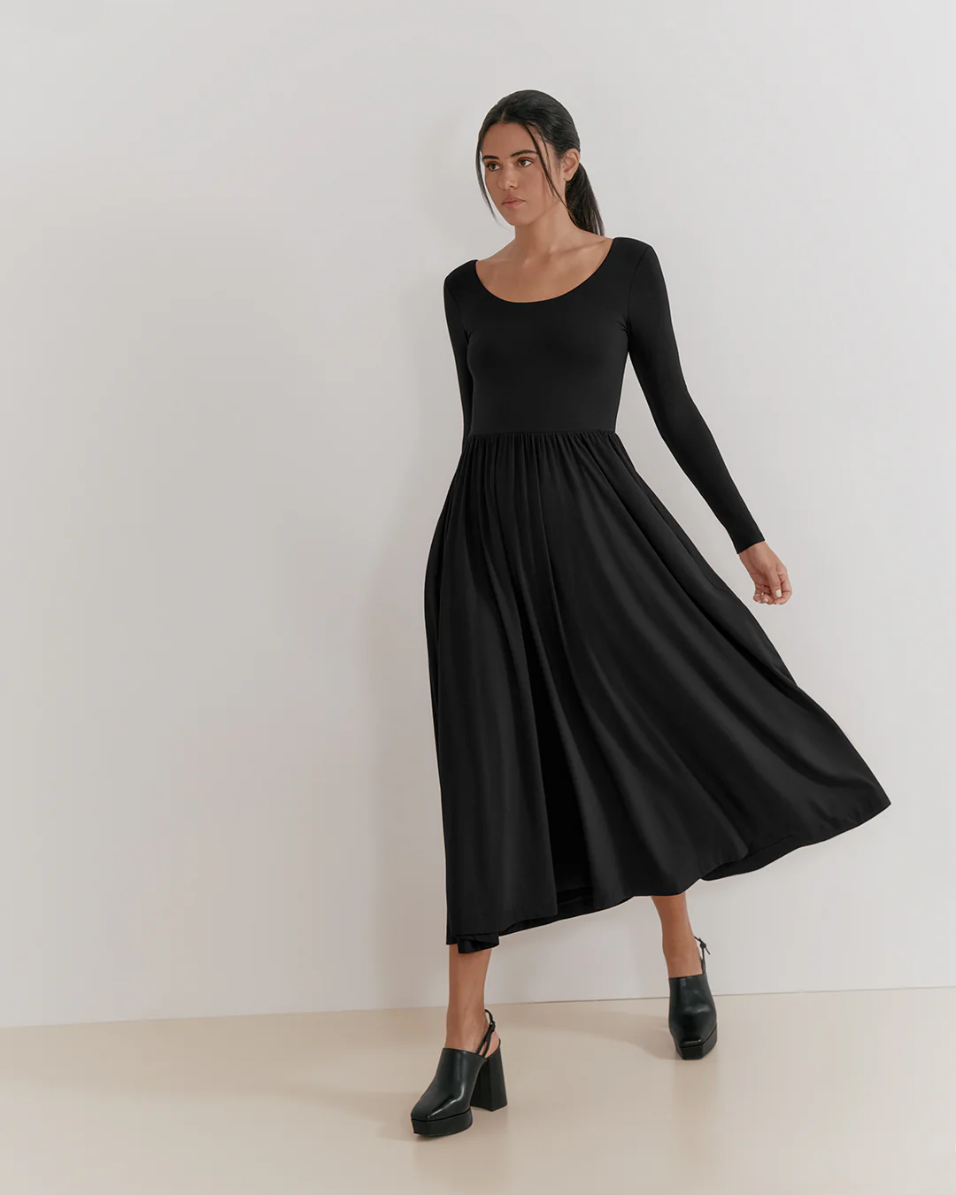 Long Sleeve Scoop Neck Dress - Image 5