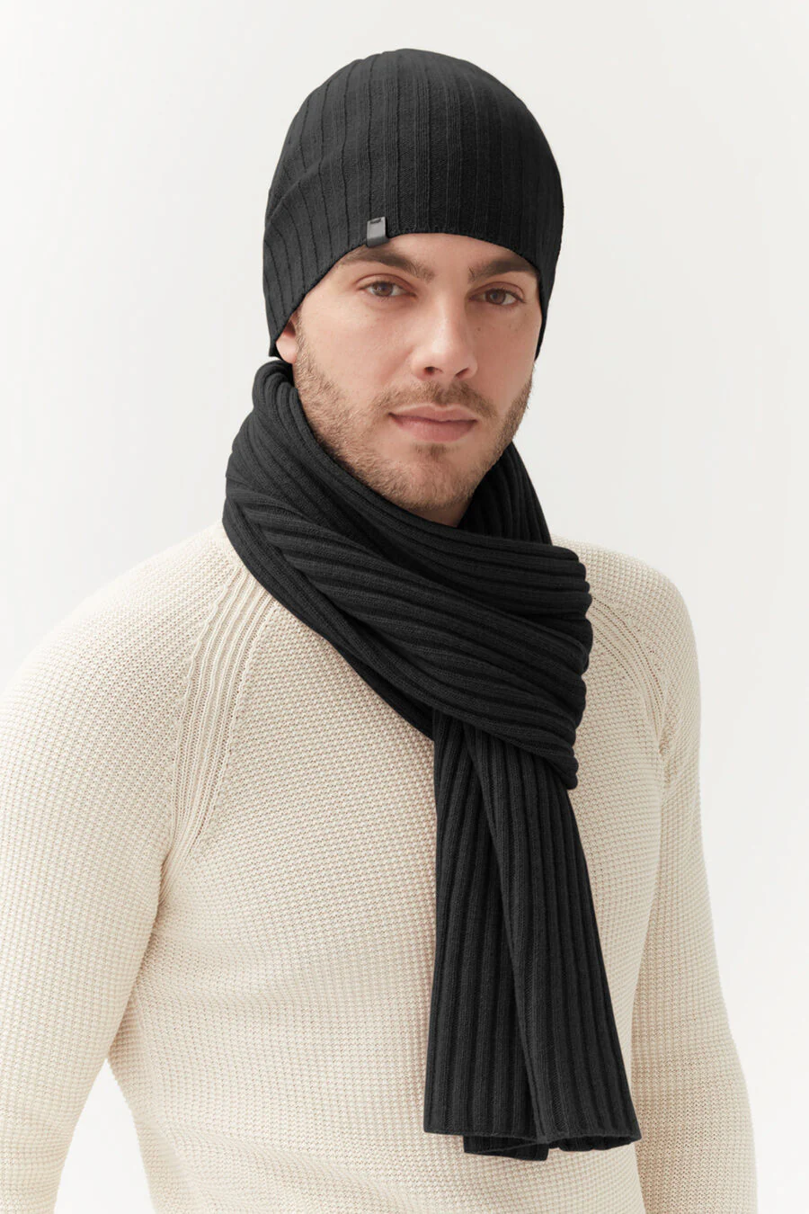 Mens Wool Cashmere Ribbed Beanie - Image 2