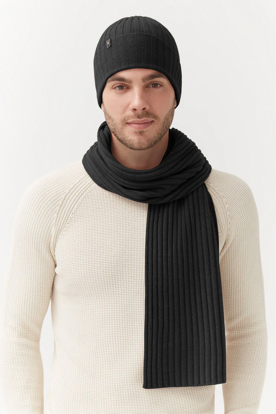 Mens Wool Cashmere Ribbed Beanie - Image 7