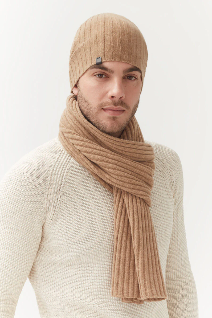 Mens Wool Cashmere Ribbed Beanie - Image 9