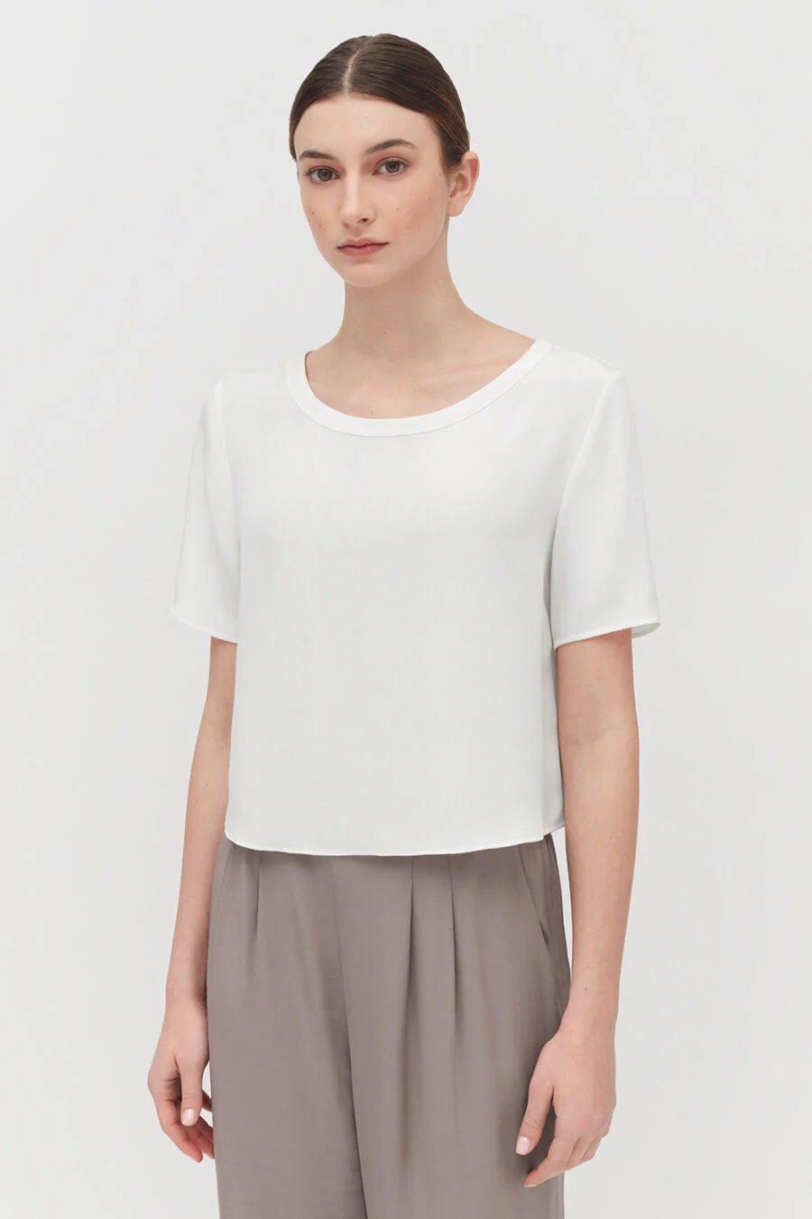 Silk Cropped Crewneck Tee - Image 12