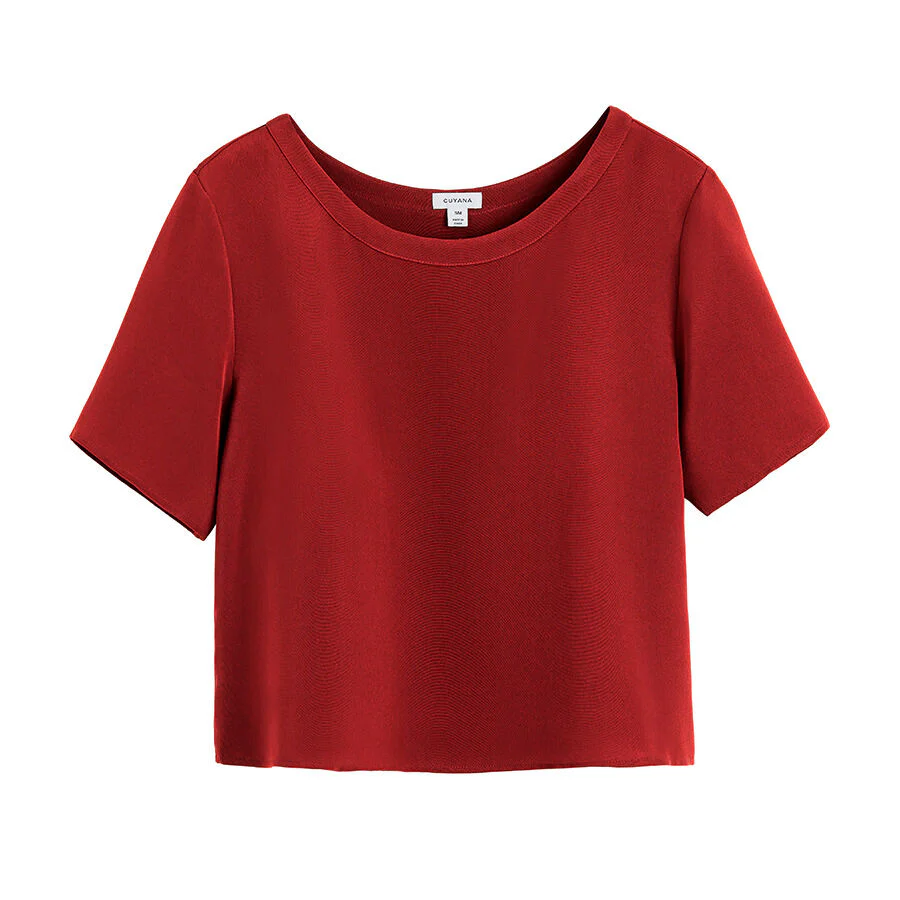 Silk Cropped Crewneck Tee - Image 13