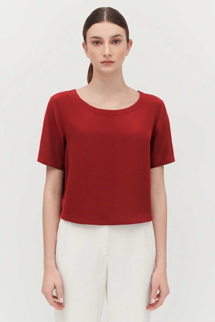 Silk Cropped Crewneck Tee - Image 17