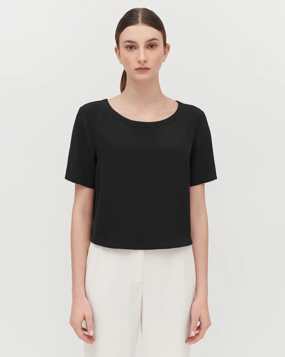 Silk Cropped Crewneck Tee - Image 2