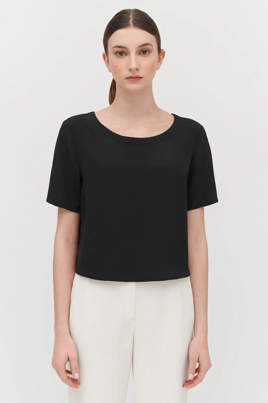 Silk Cropped Crewneck Tee - Image 6