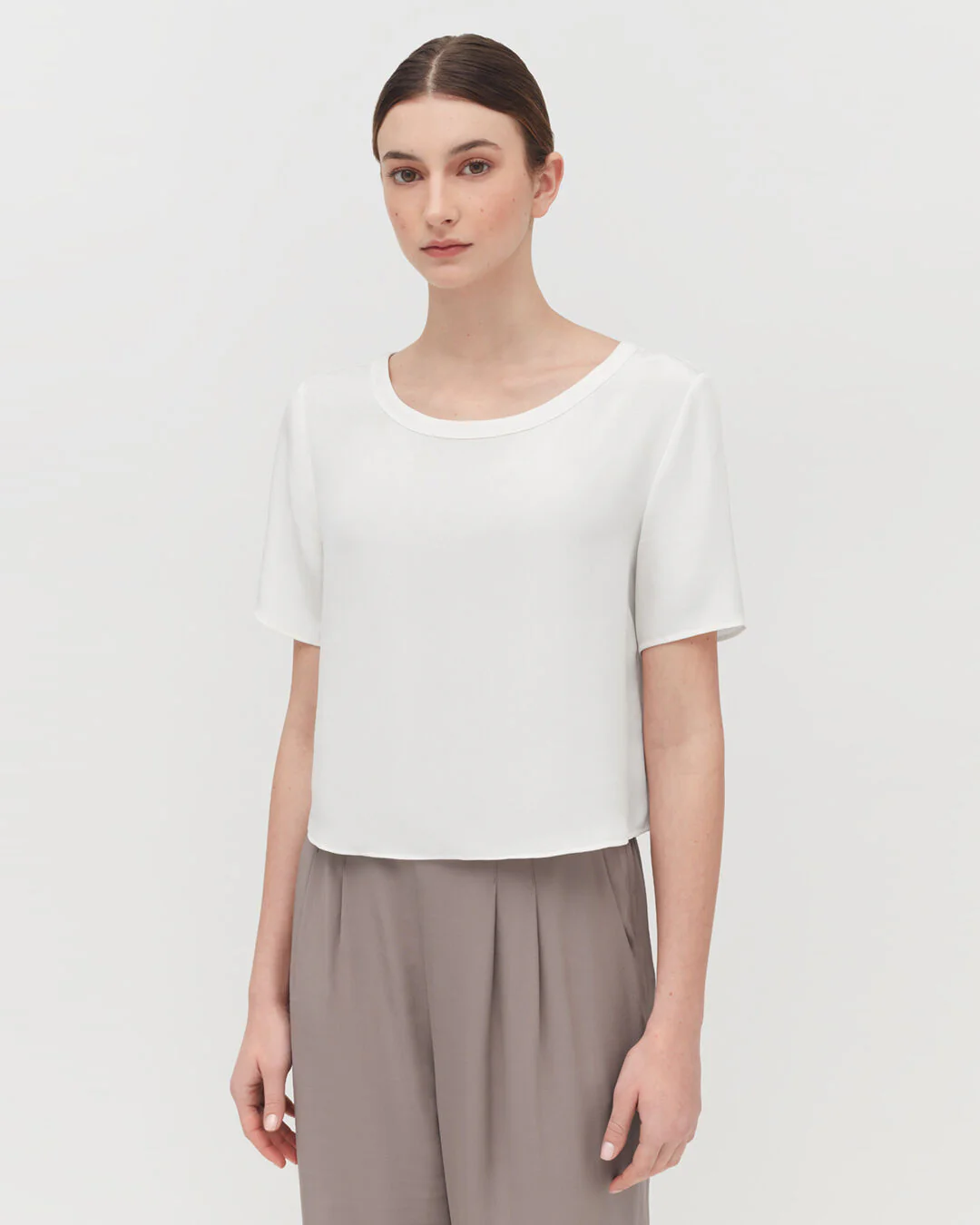 Silk Cropped Crewneck Tee - Image 8