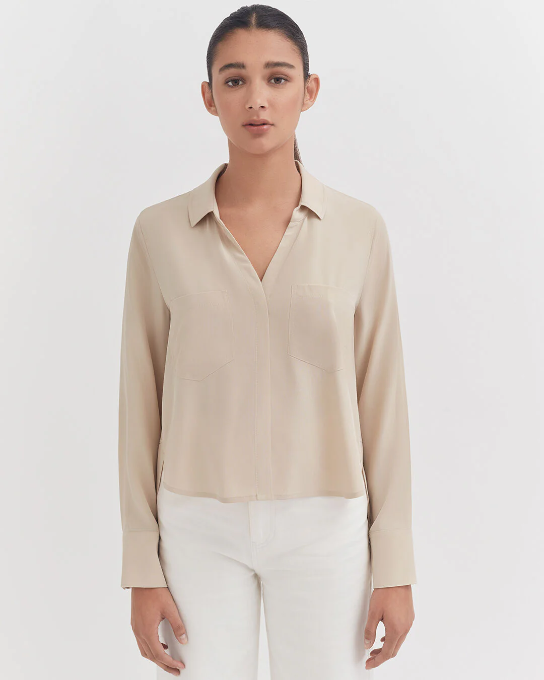 Silk Pocket Front Cropped Shirt - Image 10
