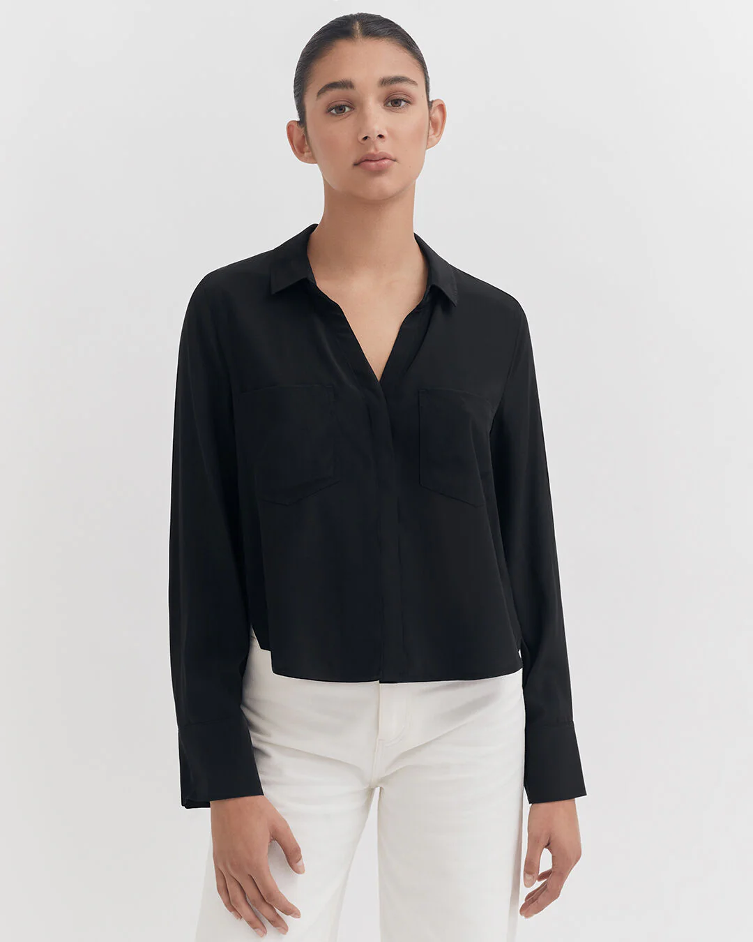 Silk Pocket Front Cropped Shirt - Image 5