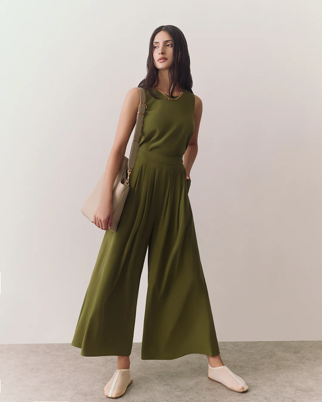 Washable Silk Cropped Pleated Pant - Image 6
