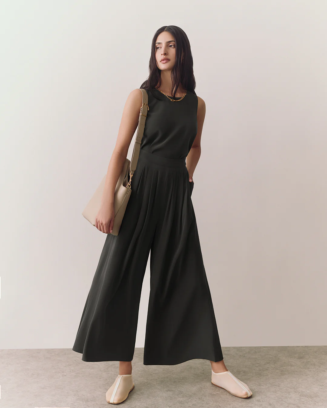 Washable Silk Cropped Pleated Pant - Image 8