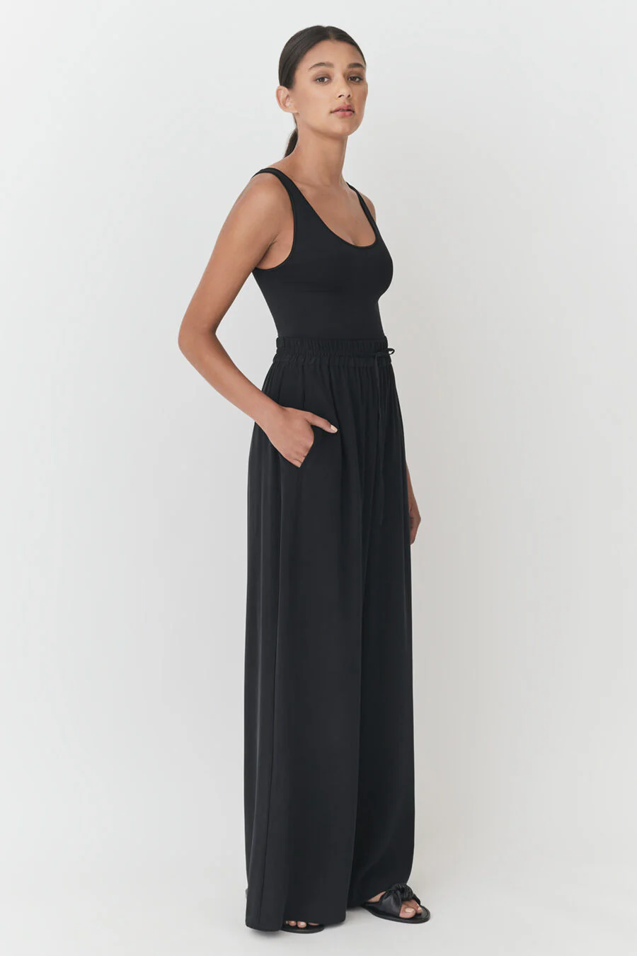 Washable Silk Wide Leg Drawstring Pant - Image 3